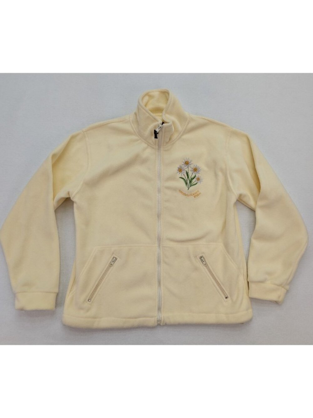 Grossglockner Women's Jacket Size M Cream Fleece Full Zip Embroidered Austria